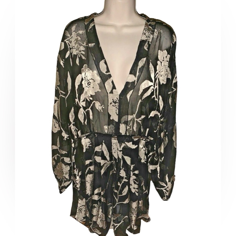 Lane Bryant Black Sheer Embroidered Top